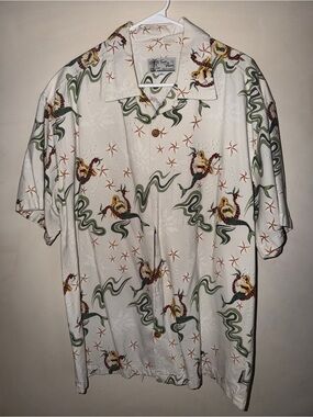 Toes on the Nose Mermaid Starfish Hawaiian Aloha Shirt Cream Mens XL USA